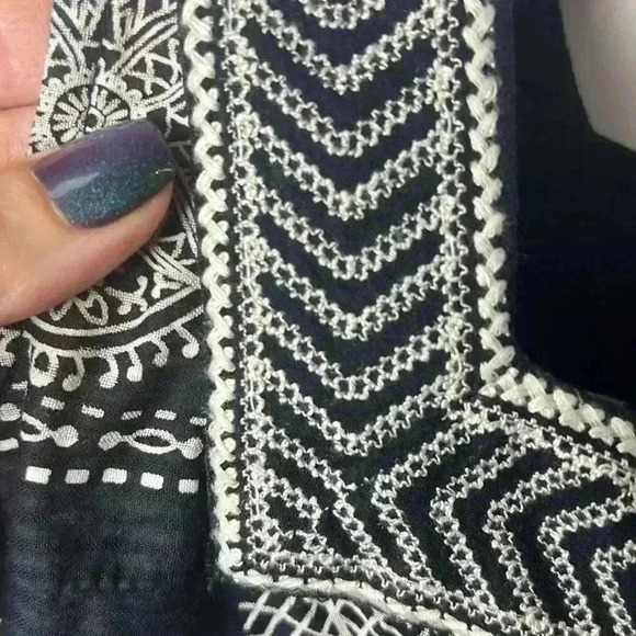 Lucky Brand Square Neck Boho Tank Top Size Small Black & White - Picture 4 of 11